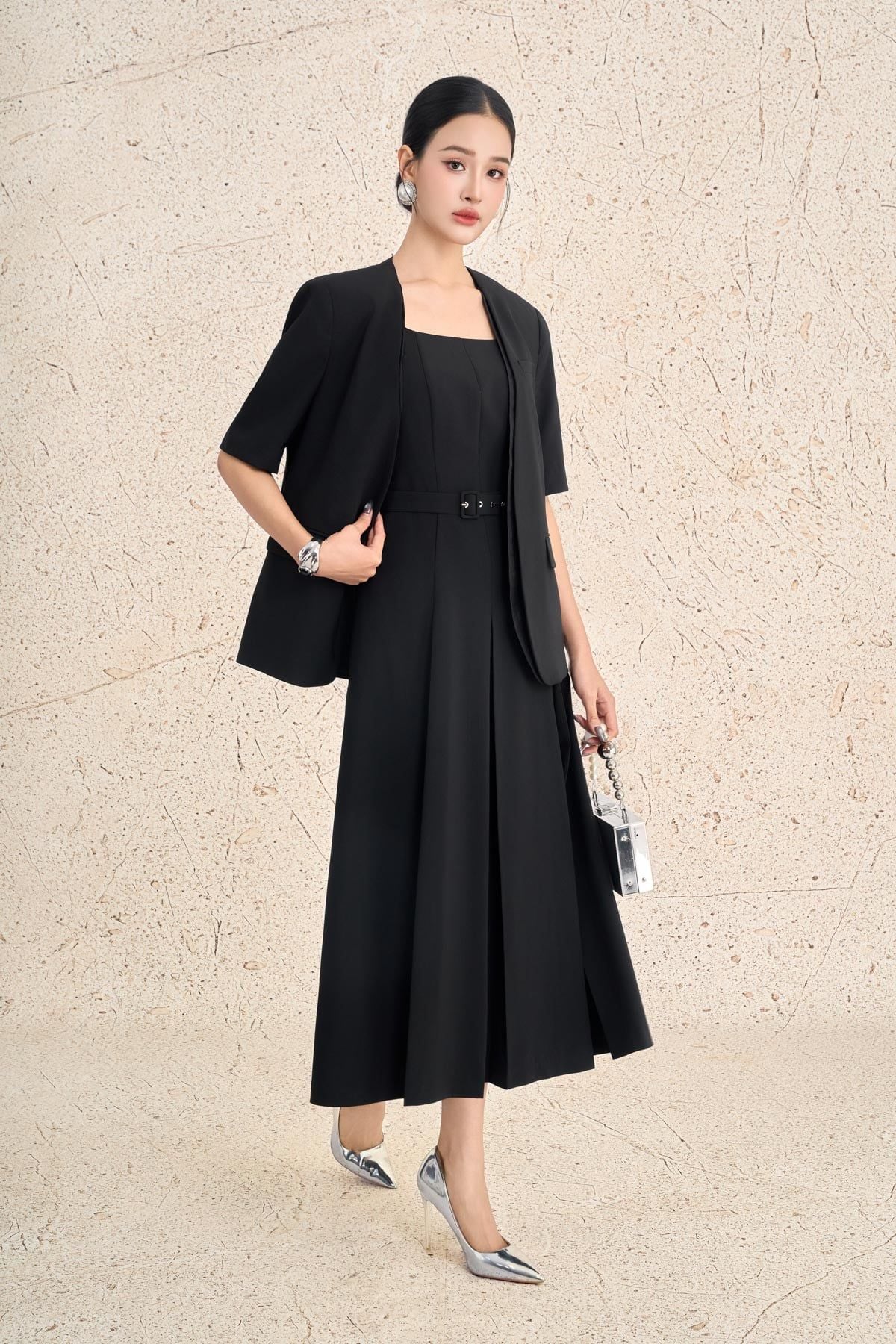 BAD73570 - Áo khoác demi công sở vải thô dáng suông tay lửng thân áo có nắp túi ốp tạo kiểu - PANTIO