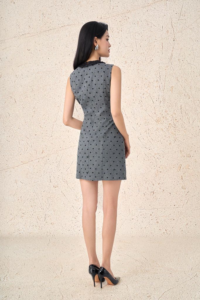 BDC93569 - Đầm công sở vải thô nhung dáng chữ A cổ tròn phối nhún tạo kiểu khoá thân sau - PANTIO