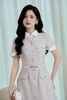 FDC35588 - tỷ lệ kèo 8899 vải thô dáng chữ A ngắn cổ bẻ tay cộc thân váy phối khuy tạo kiểu kèm dây lưng thời trang - tỷ lệ kèo 8899