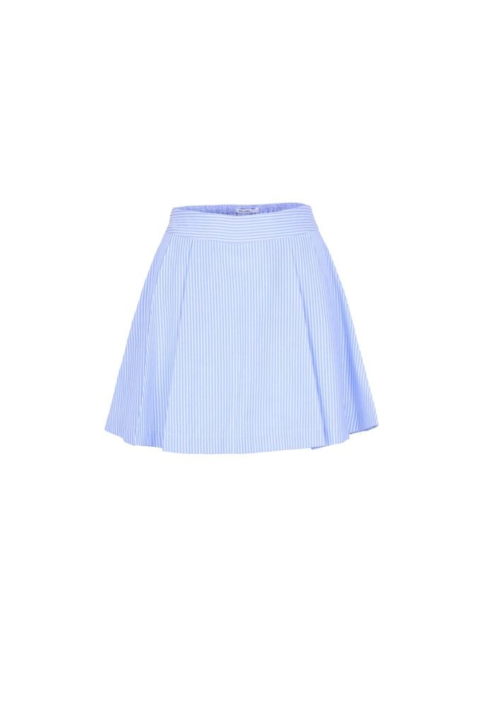 BJN33544 - Chân váy ngắn vải thô kẻ dáng suông cạp cao thân váy xếp ly tạo kiểu khoá thân sau - JAN.