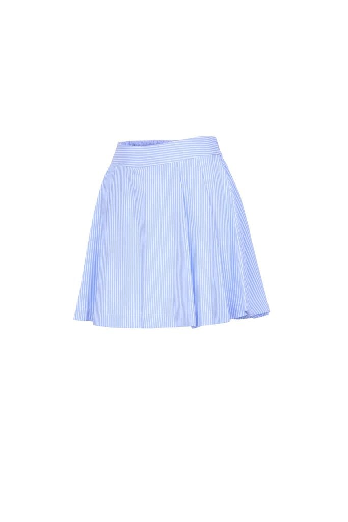 BJN33544 - Chân váy ngắn vải thô kẻ dáng suông cạp cao thân váy xếp ly tạo kiểu khoá thân sau - JAN.