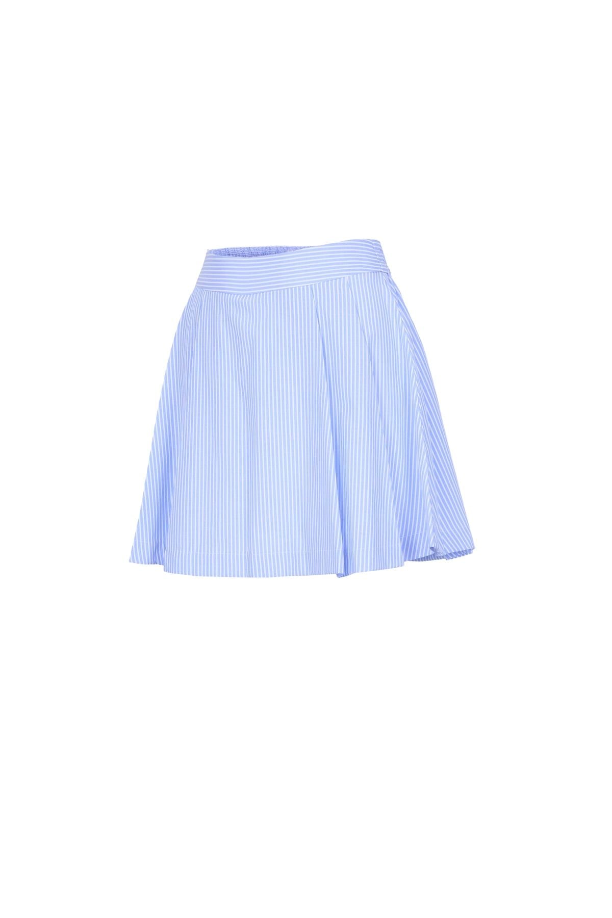 BJN33544 - Chân váy ngắn vải thô kẻ dáng suông cạp cao thân váy xếp ly tạo kiểu khoá thân sau - JAN.