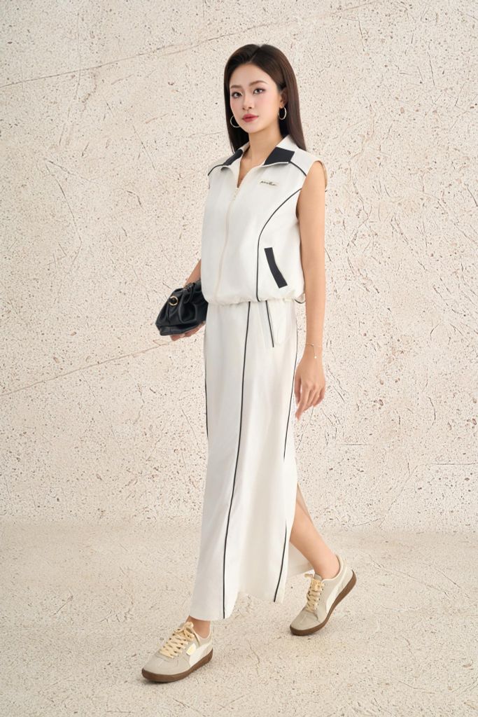 BKM73534 - Áo khoác kiểu dạo phố vải kaki dáng suông không tay thân áo phối đường gân thời trang - PANTIO