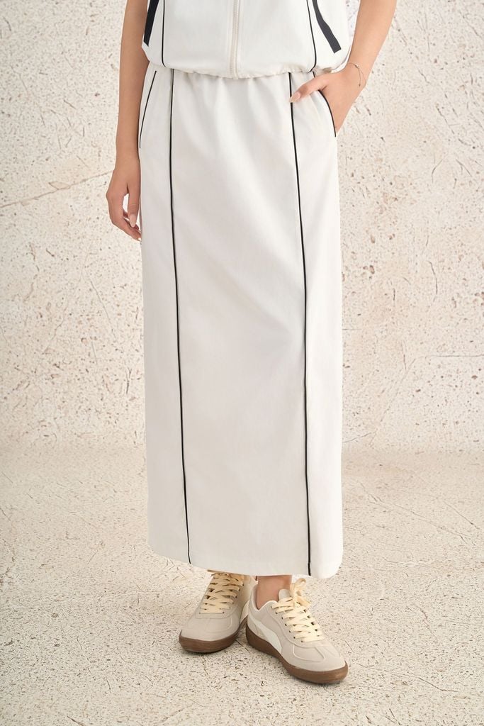 BJD73534 - Chân váy dài dạo phố vải kaki dáng suông thân váy phối đường gân thời trang xẻ tà sau - PANTIO