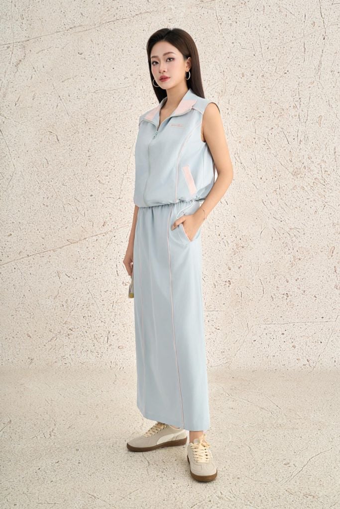 BJD73534 - Chân váy dài dạo phố vải kaki dáng suông thân váy phối đường gân thời trang xẻ tà sau - PANTIO