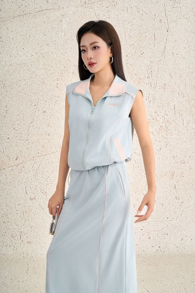 BJD73534 - Chân váy dài dạo phố vải kaki dáng suông thân váy phối đường gân thời trang xẻ tà sau - PANTIO