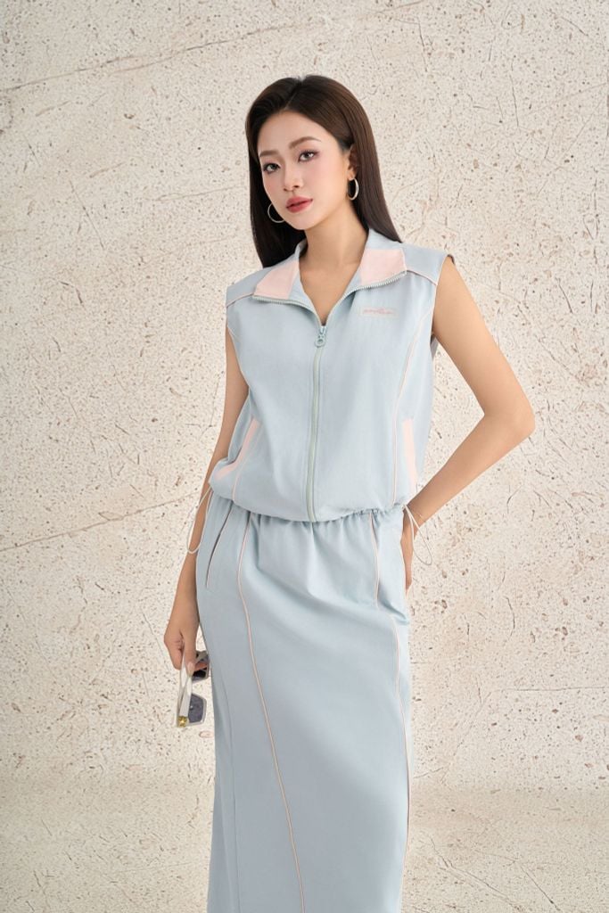 BJD73534 - Chân váy dài dạo phố vải kaki dáng suông thân váy phối đường gân thời trang xẻ tà sau - PANTIO