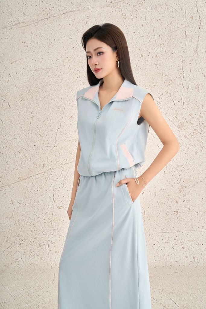 BJD73534 - Chân váy dài dạo phố vải kaki dáng suông thân váy phối đường gân thời trang xẻ tà sau - PANTIO