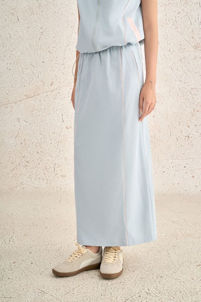 BJD73534 - Chân váy dài dạo phố vải kaki dáng suông thân váy phối đường gân thời trang xẻ tà sau - PANTIO