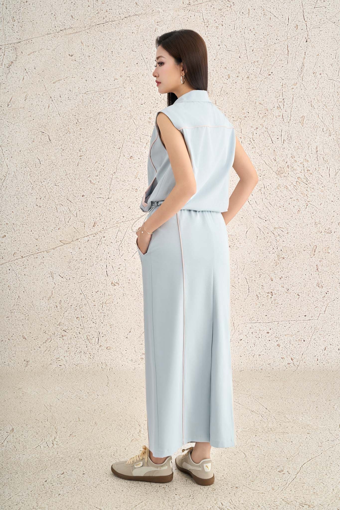 BJD73534 - Chân váy dài dạo phố vải kaki dáng suông thân váy phối đường gân thời trang xẻ tà sau - PANTIO