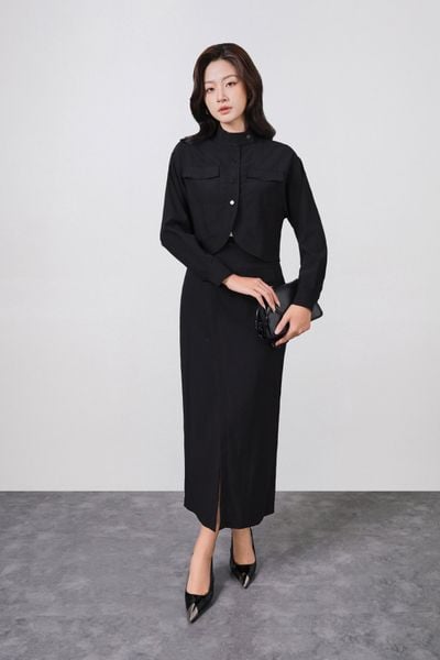 BJD73574 - Chân váy dài công sở vải thô dáng suông thân trước xẻ tà tạo kiểu khoá thân sau - PANTIO