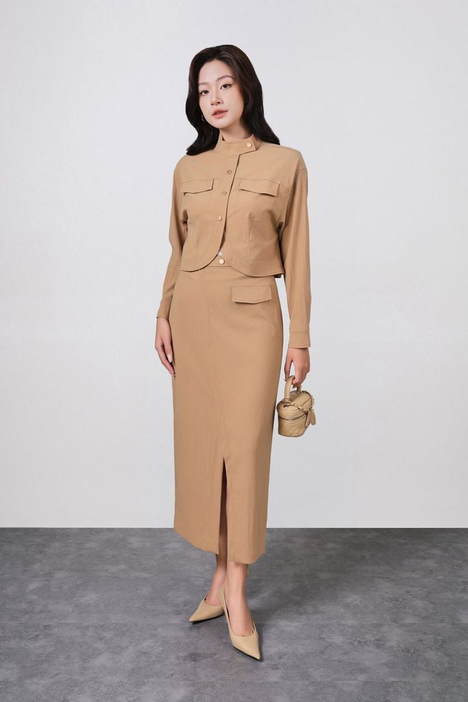 BJD73574 - Chân váy dài công sở vải thô dáng suông thân trước xẻ tà tạo kiểu khoá thân sau - PANTIO