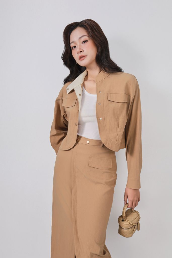 BJD73574 - Chân váy dài công sở vải thô dáng suông thân trước xẻ tà tạo kiểu khoá thân sau - PANTIO