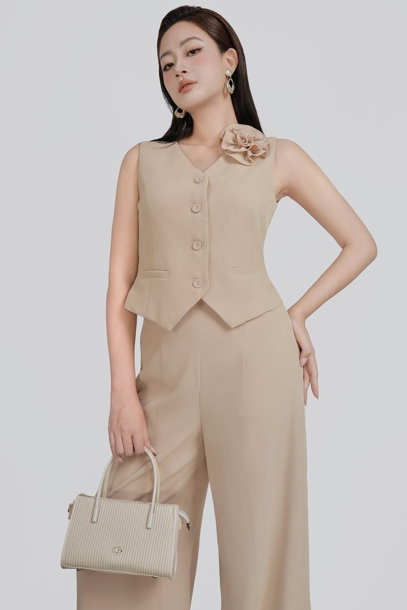 BQD73598 - Quần dài công sở vải tup xy dáng suông ống đứng có ly tạo kiểu khóa thân sau - PANTIO