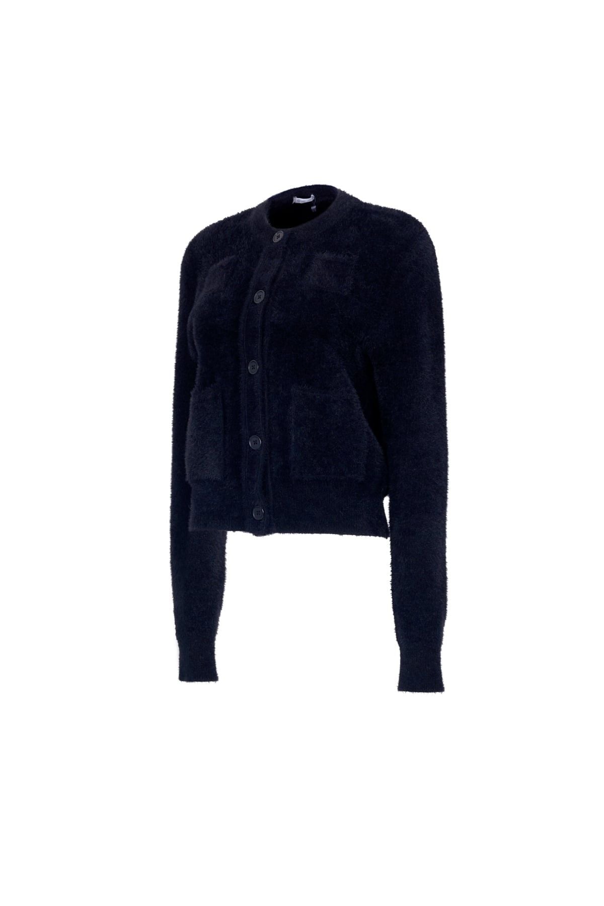 BKM93655 - Áo khoác len lông thỏ cao cấp dáng suông cổ tròn gấu áo bo chun ôm thân áo có túi tạo kiểu - JAN.