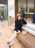 BQN93655 - Quần ngắn vải len lông mềm dáng ôm cạp chun phối dây nơ thời trang - JAN.