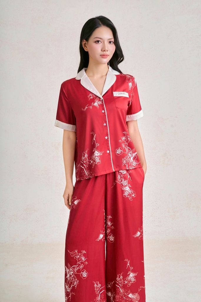 BMN5130 - Bộ mặc nhà vải lụa dáng suông áo tay ngắn kèm quần suông dài cạp chun thời trang- PANTIO