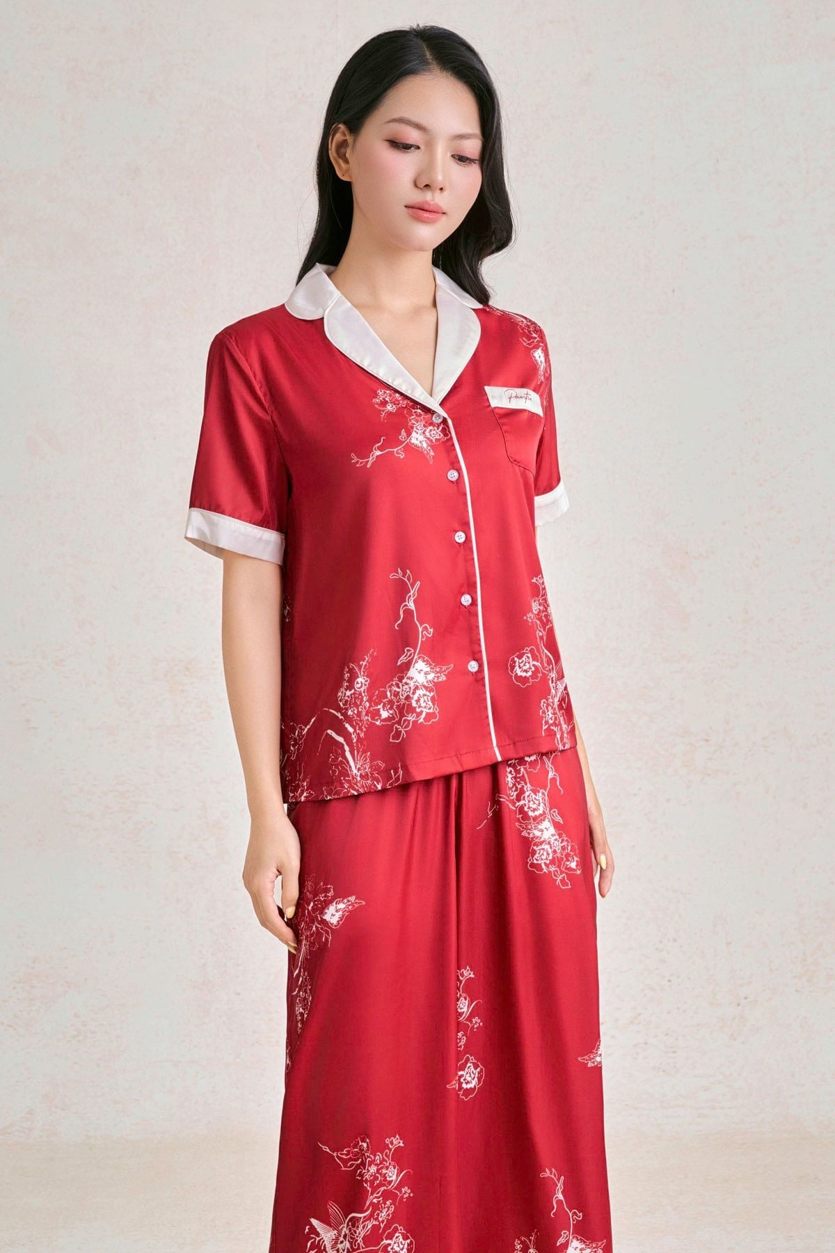 BMN5130 - Bộ mặc nhà vải lụa dáng suông áo tay ngắn kèm quần suông dài cạp chun thời trang- PANTIO