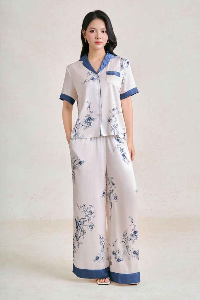 BMN5130 - Bộ mặc nhà vải lụa dáng suông áo tay ngắn kèm quần suông dài cạp chun thời trang- PANTIO