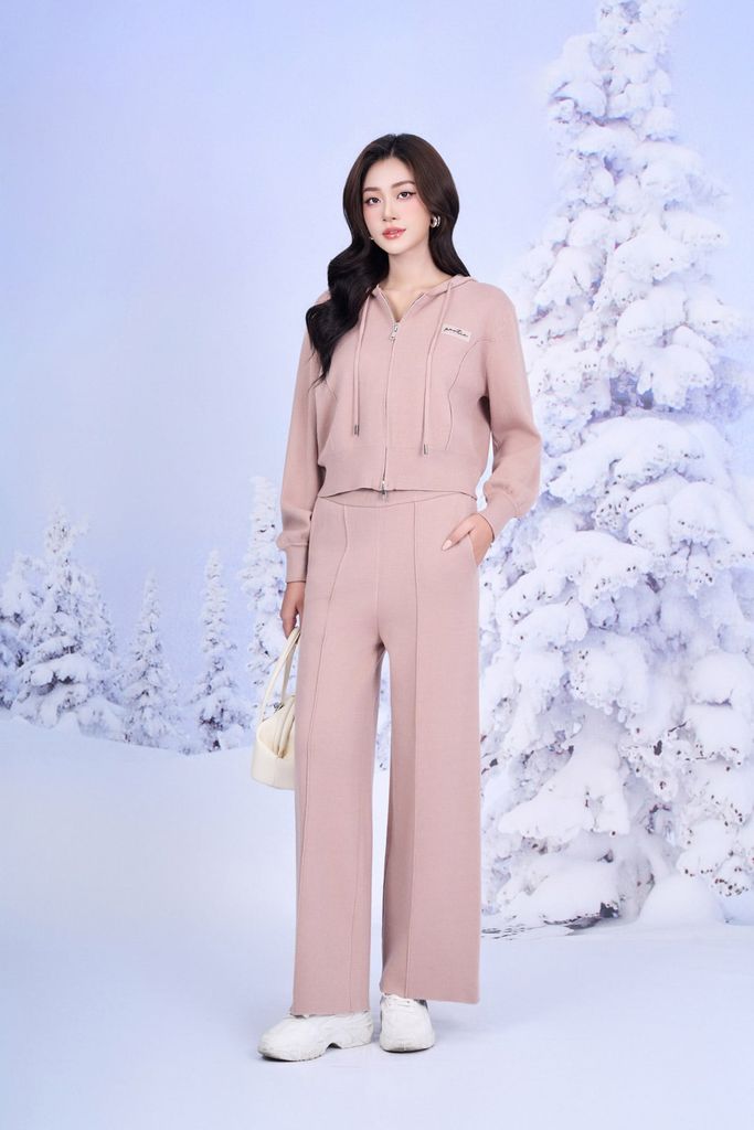 BQO623 - Quần len cao cấp dáng suông dài ống đứng phối đường gân tạo kiểu cạp chun co giãn - PANTIO