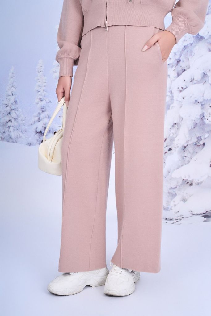 BQO623 - Quần len cao cấp dáng suông dài ống đứng phối đường gân tạo kiểu cạp chun co giãn - PANTIO