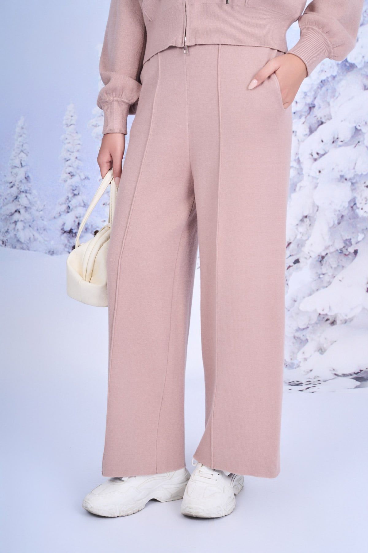 BQO623 - Quần len cao cấp dáng suông dài ống đứng phối đường gân tạo kiểu cạp chun co giãn - PANTIO