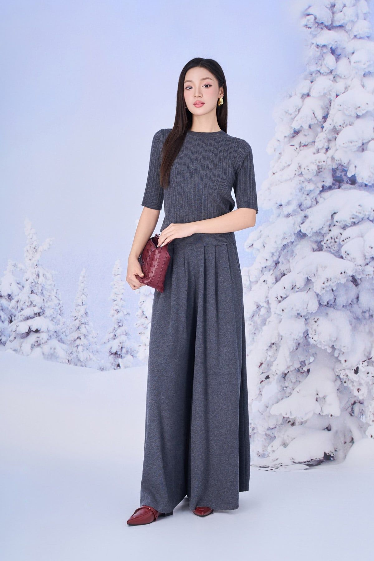 BQO650 - Quần dài vải len cao cấp dáng suông ống rộng cạp chun co giãn thân quần xếp nhún tạo xoè - PANTIO