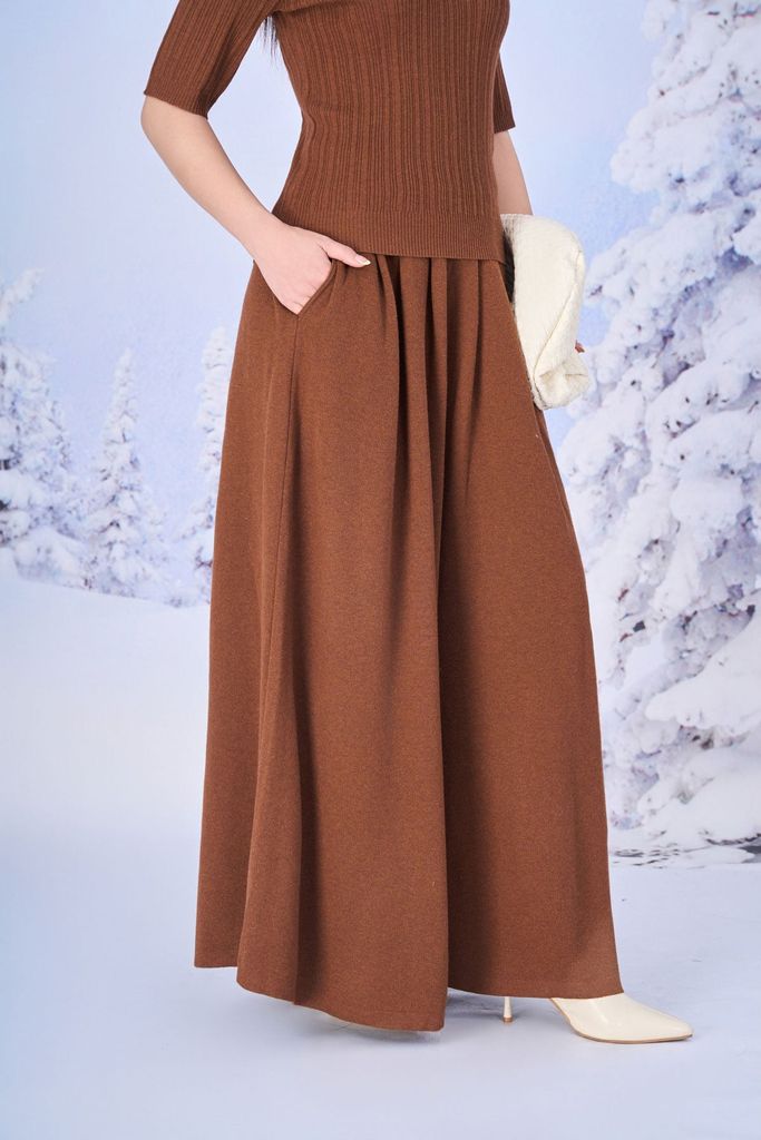 BQO650 - Quần dài vải len cao cấp dáng suông ống rộng cạp chun co giãn thân quần xếp nhún tạo xoè - PANTIO