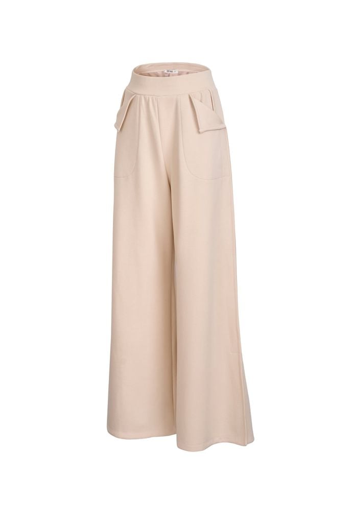 BQD93718 - Quần dài dạo phố vải thun cotton dáng suông ống rộng cạp chun thân quần có túi tạo kiểu - JAN.