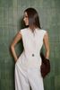 FAD1550 - Áo demi công sở vải tuytsi dáng peplum cổ xẻ V thân áo phối khuy đá kim loại tạo kiểu - PANTIO