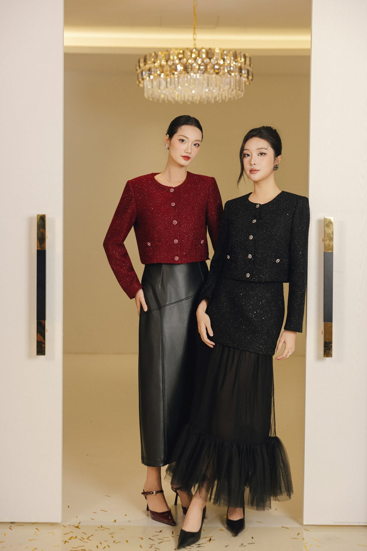 FJD91389 - Chân váy dài vải da cao cấp dáng chữ A cạp liền đính khuy tạo kiểu khoá thân sau - PANTIO