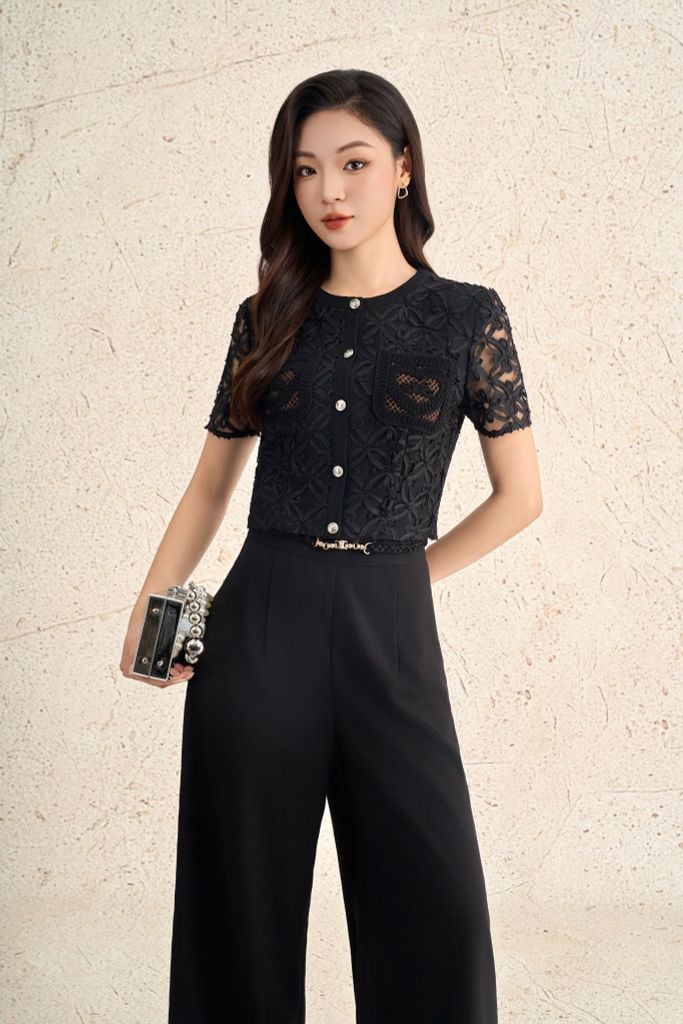 FQD51230 - Quần dài công sở vải thô dáng suông ống đứng phối ly thời trang khoá thân sau - PANTIO