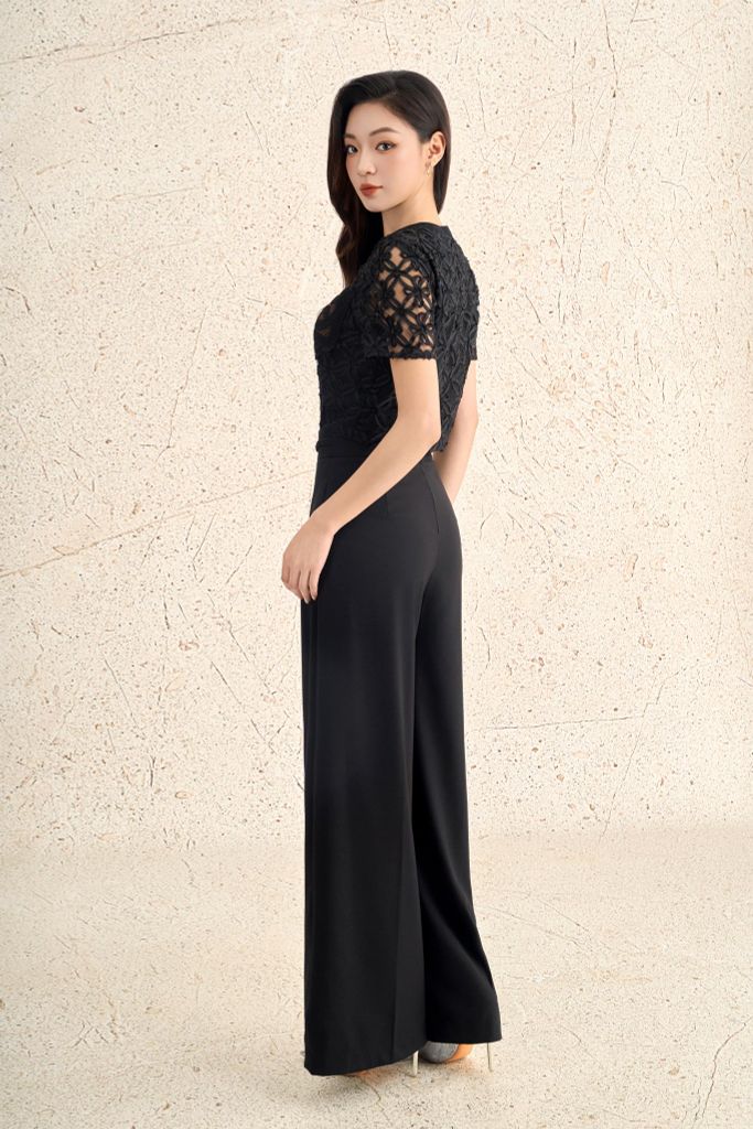 FQD51230 - Quần dài công sở vải thô dáng suông ống đứng phối ly thời trang khoá thân sau - PANTIO