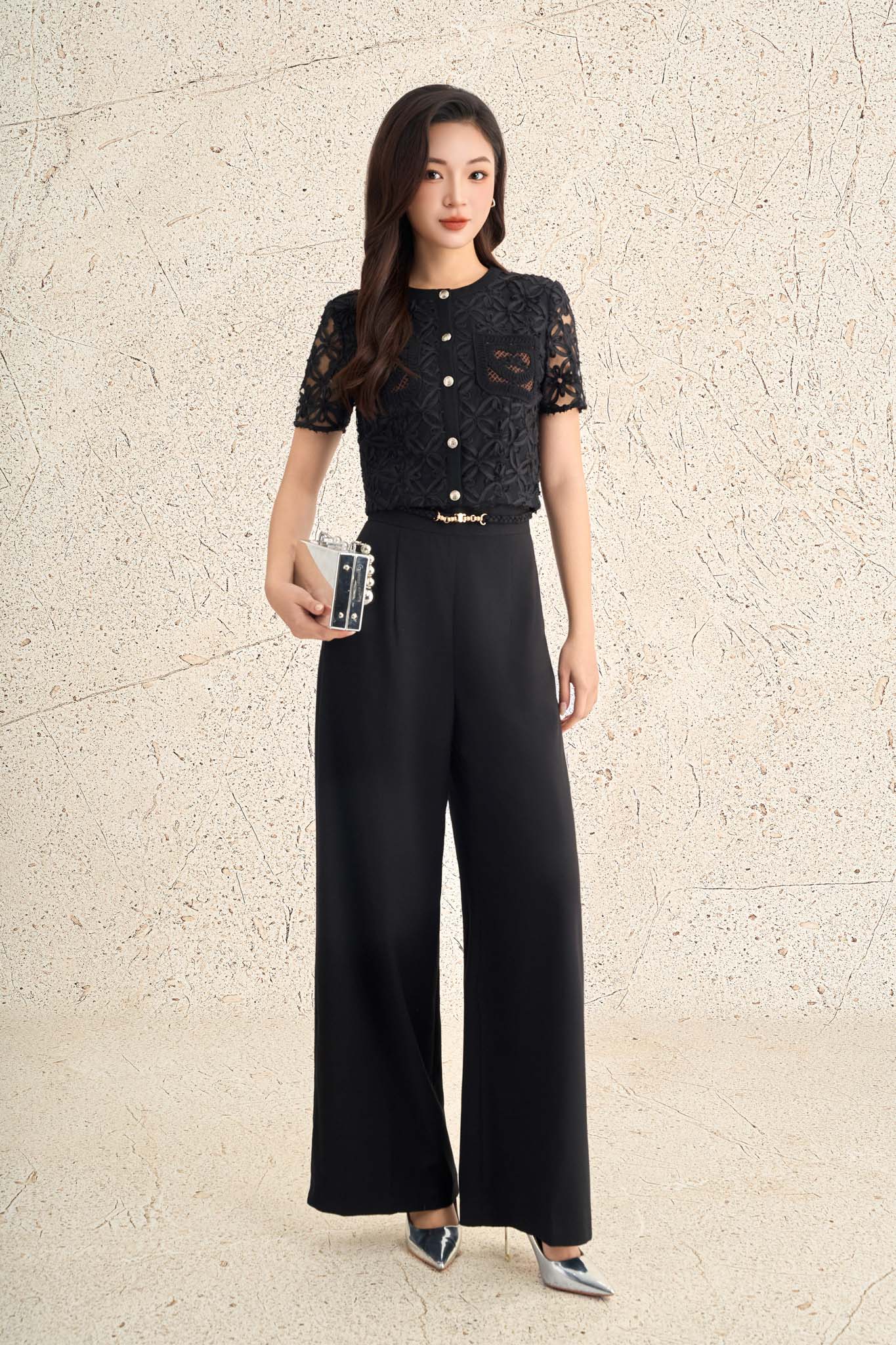 FQD51230 - Quần dài công sở vải thô dáng suông ống đứng phối ly thời trang khoá thân sau - PANTIO