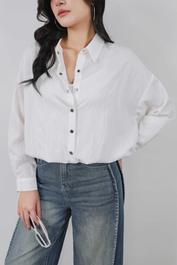 FAK31441 - Áo sơ mi kiểu vải cotton cao cấp dáng suông cổ đức tay dài kèm áo hai dây may liền tạo kiểu - PANTIO
