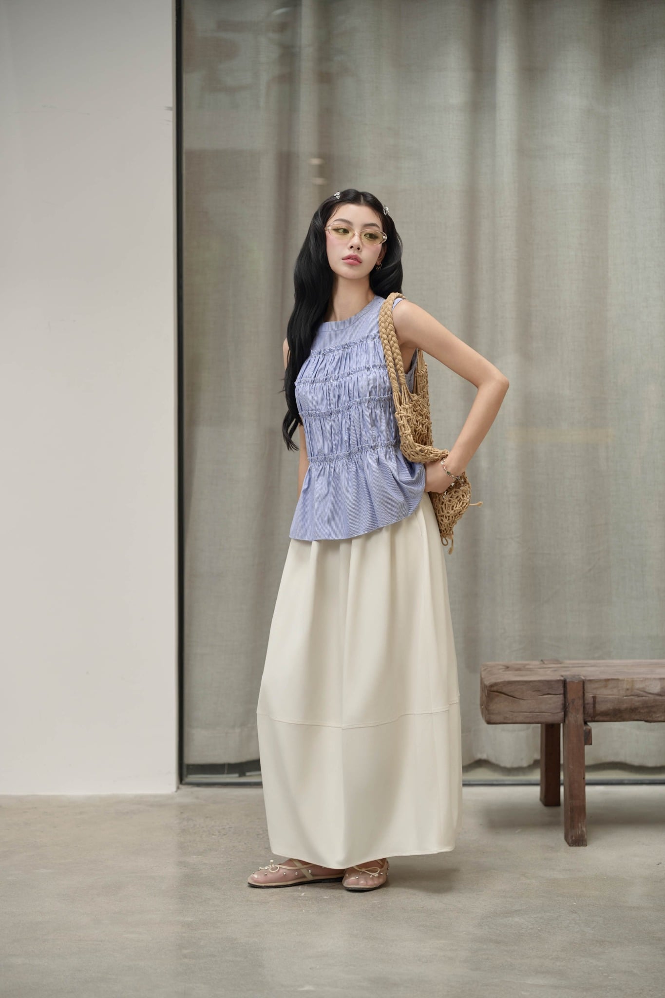 BJD33535 - Chân váy dài vải kaki dáng suông trơn cạp sau bo chun co giãn - JAN.