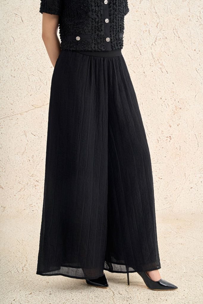 FQD51202 - Quần dài công sở vải cotton dáng suông ống rộng thân quần phối ly gân tạo kiểu - PANTIO