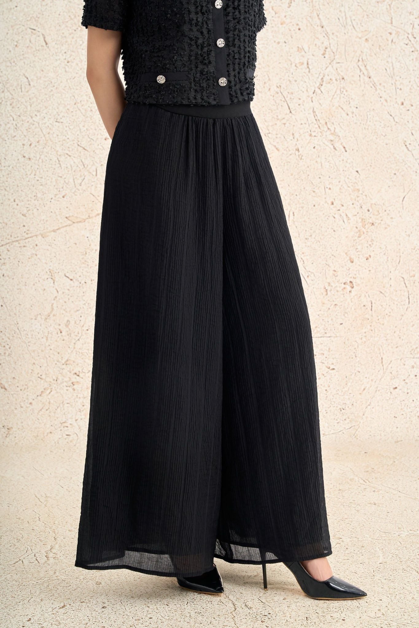 FQD51202 - Quần dài công sở vải cotton dáng suông ống rộng thân quần phối ly gân tạo kiểu - PANTIO