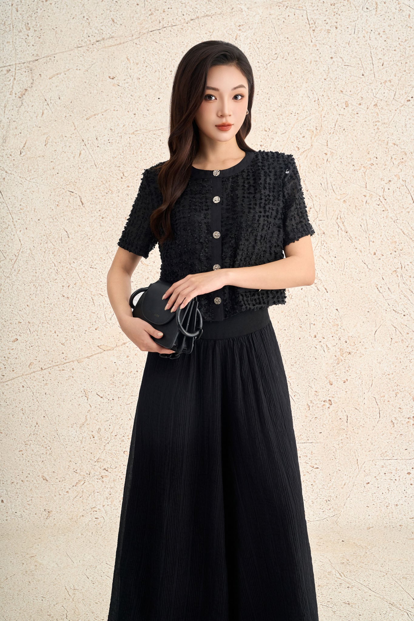 FQD51202 - Quần dài công sở vải cotton dáng suông ống rộng thân quần phối ly gân tạo kiểu - PANTIO