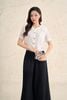 FAK31458 - Áo kiểu công sở vải tơ dáng ngắn cổ tròn tay cộc thân áo đính khuy đá tạo kiểu - PANTIO