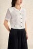 FAK31458 - Áo kiểu công sở vải tơ dáng ngắn cổ tròn tay cộc thân áo đính khuy đá tạo kiểu - PANTIO
