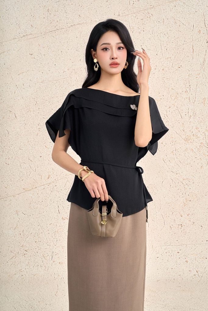 BJD93317 - Chân váy dài công sở vải thô dày dáng bút chì cạp liền khóa thân sau - PANTIO