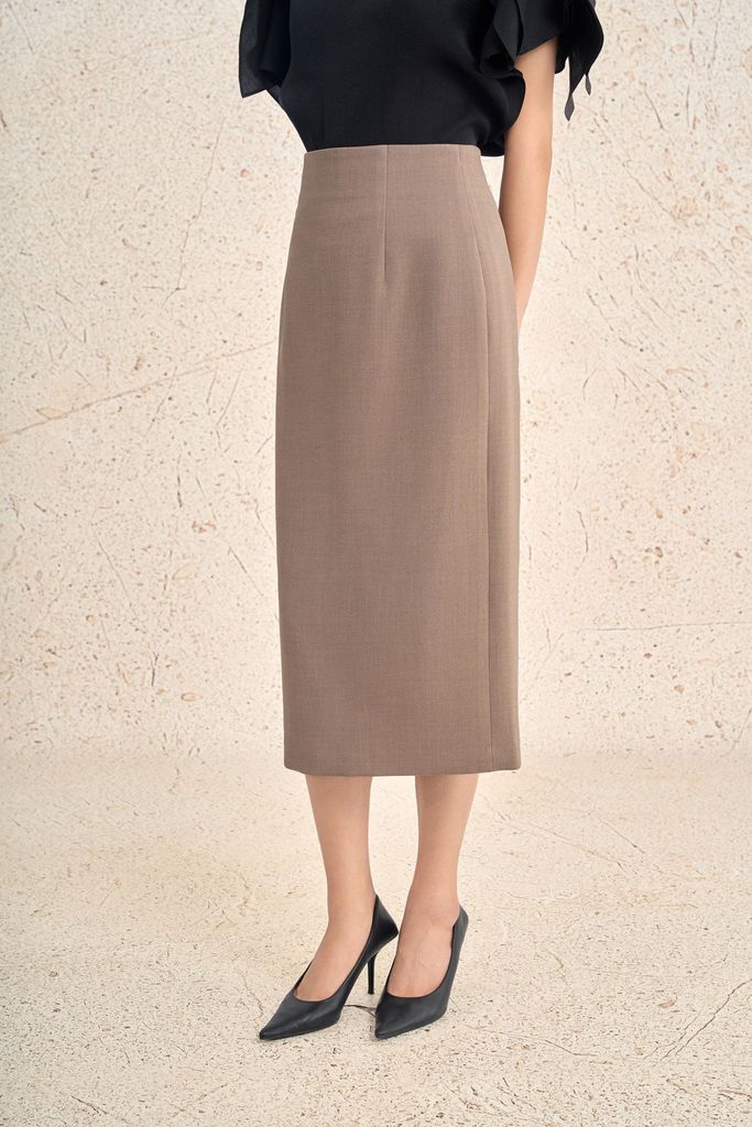 BJD93317 - Chân váy dài công sở vải thô dày dáng bút chì cạp liền khóa thân sau - PANTIO