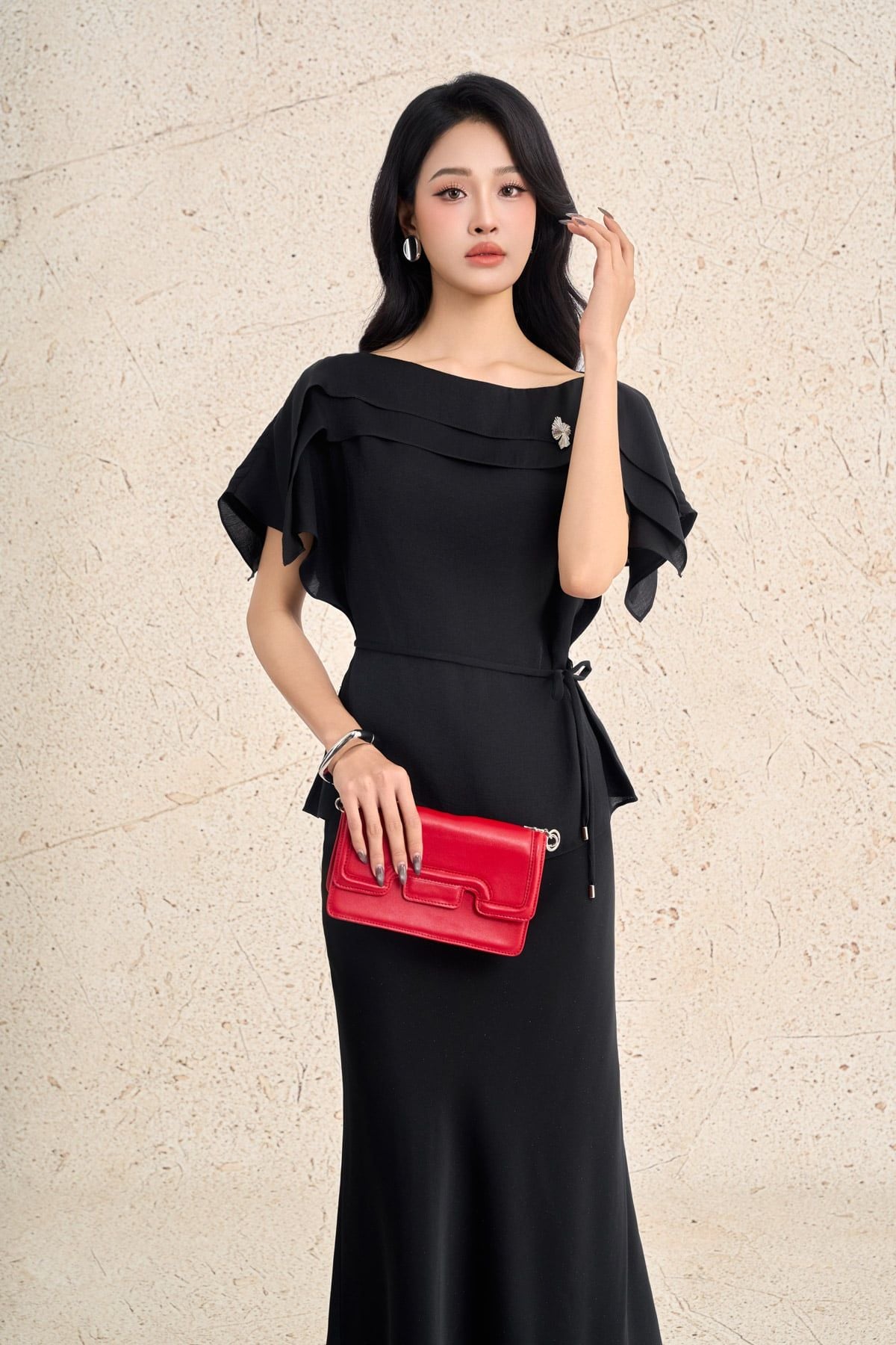 FJD51368 - Chân váy dài công sở vải lụa dáng suông dài cạp xếp nhún thời trang gấu váy đuôi cá tạo kiểu - PANTIO