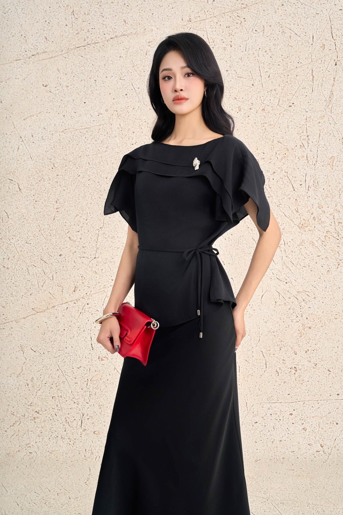 FJD51368 - Chân váy dài công sở vải lụa dáng suông dài cạp xếp nhún thời trang gấu váy đuôi cá tạo kiểu - PANTIO