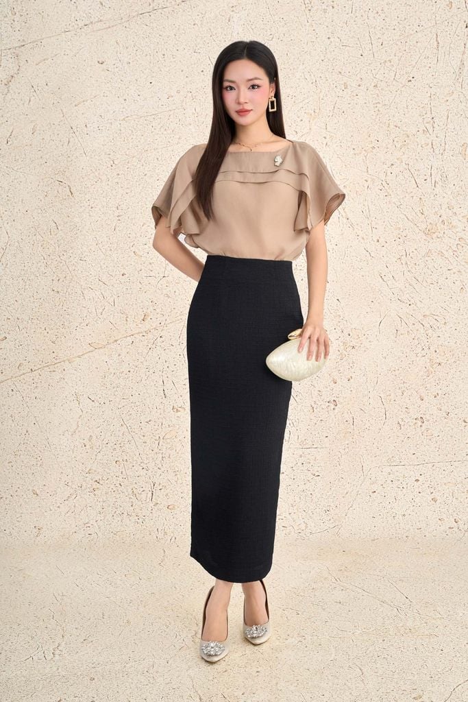 BJD73633 - Chân váy dài công sở vải thô dáng bút chì cạp liền khóa thân sau - PANTIO