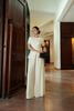 FAK31546 - Áo kiểu công sở vải thô dáng peplum cổ tròn tay cộc thân áo phối khuy vạt lệch cách điệu - PANTIO