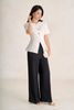 FAK31547 - Áo kiểu dạo phố vải thô đũi dáng peplum cổ tròn thân áo phối khuy kim loại tạo kiểu - PANTIO
