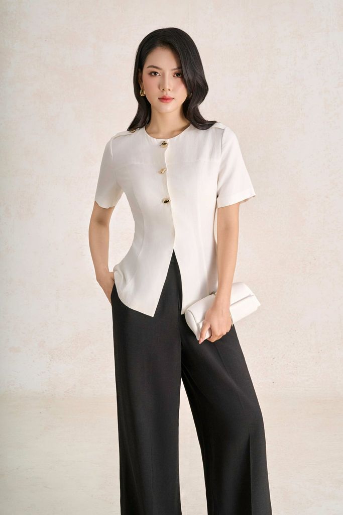 BQD33750 - Quần dài công sở vải thô đũi dáng suông ống đứng thời trang - PANTIO