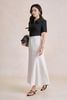 FAK31555 - Áo kiểu công sở vải cotton dáng ôm cổ bẻ tay cộc thân áo phối đường gân tạo kiểu gấu áo in hoạ tiết - tỷ lệ kèo 8899